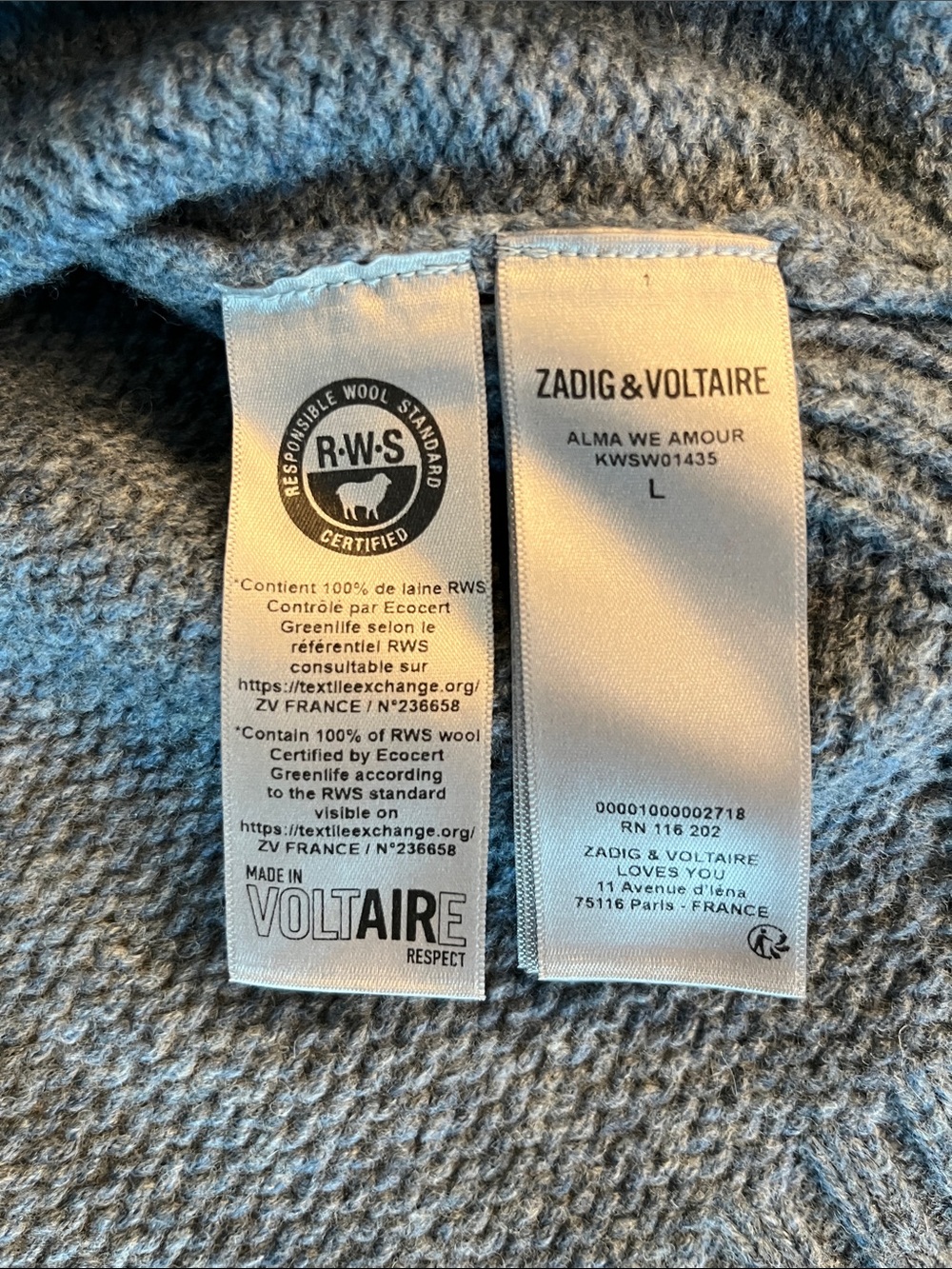 Zadig & Voltaire AMOUR Women’s Turtleneck Sweater in Charcoal Gray size L - Picture 2 of 8